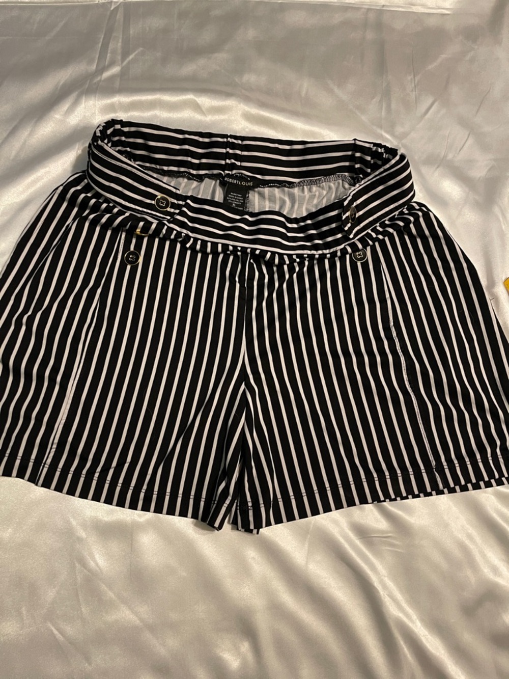 Robert Louis Black and White Vertical Stripe Bermuda Shorts